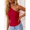 imagePRETTYGARDEN Womens 2025 Summer Y2K Tops Sleeveless One Shoulder Slim Fit Shirts Ruched Knit Asymmetrical Top BlouseRed