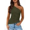imagePRETTYGARDEN Womens 2025 Summer Y2K Tops Sleeveless One Shoulder Slim Fit Shirts Ruched Knit Asymmetrical Top BlouseArmy Green