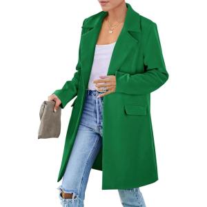 imagePRETTYGARDEN Womens 2025 Spring Fall Long Blazer Jackets Long Sleeve Lapel Pockets Loose Fit Work Casual Blazers OuterwearGreen