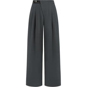 imagePRETTYGARDEN Womens Wide Leg Pants Dressy High Waisted Business Casual Work Office Suit Palazzo Pant TrousersDark Grey