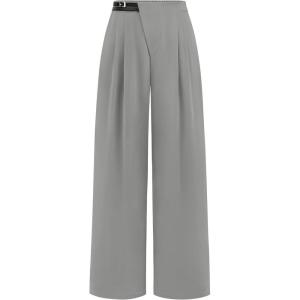 imagePRETTYGARDEN Womens Wide Leg Pants Dressy High Waisted Business Casual Work Office Suit Palazzo Pant TrousersGrey