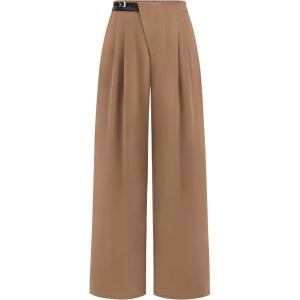 imagePRETTYGARDEN Womens Wide Leg Pants Dressy High Waisted Business Casual Work Office Suit Palazzo Pant TrousersKhaki