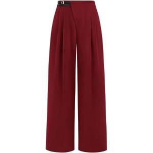 imagePRETTYGARDEN Womens Wide Leg Pants Dressy High Waisted Business Casual Work Office Suit Palazzo Pant TrousersWine Red