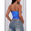 imagePRETTYGARDEN Strapless Tube Tops for Women 2025 Summer Mesh Floral Y2K Bandeau Cute Crop Top Trendy Going Out OutfitsBright Blue