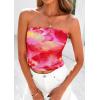 imagePRETTYGARDEN Strapless Tube Tops for Women 2025 Summer Mesh Floral Y2K Bandeau Cute Crop Top Trendy Going Out OutfitsRose Red