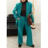 imagePRETTYGARDEN Womens Fall Two Piece Outfits Dressy Blazer Jacket and Wide Leg Pants Pockets Business Casual Office Suit SetsBlue Green