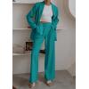 imagePRETTYGARDEN Womens Fall Two Piece Outfits Dressy Blazer Jacket and Wide Leg Pants Pockets Business Casual Office Suit SetsBlue Green