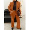 imagePRETTYGARDEN Womens Fall Two Piece Outfits Dressy Blazer Jacket and Wide Leg Pants Pockets Business Casual Office Suit SetsBrown
