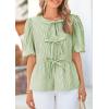 imagePRETTYGARDEN Womens Tie Front Striped Shirt 2025 Summer Trendy Fashion Cute Babydoll Tops Peplum Puffy Sleeve BlouseArmy Green