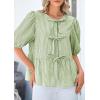 imagePRETTYGARDEN Womens Tie Front Striped Shirt 2025 Summer Trendy Fashion Cute Babydoll Tops Peplum Puffy Sleeve BlouseArmy Green