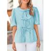imagePRETTYGARDEN Womens Tie Front Striped Shirt 2025 Summer Trendy Fashion Cute Babydoll Tops Peplum Puffy Sleeve BlouseBlue Green