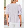 imagePRETTYGARDEN Womens Tie Front Striped Shirt 2025 Summer Trendy Fashion Cute Babydoll Tops Peplum Puffy Sleeve BlouseLight Purple