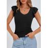 imagePRETTYGARDEN Womens V Neck Summer Tops Ruffle Sleeveless Slim Fit T Shirts Going Out Casual Blouses 2025Black
