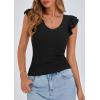 imagePRETTYGARDEN Womens V Neck Summer Tops Ruffle Sleeveless Slim Fit T Shirts Going Out Casual Blouses 2025Black