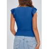 imagePRETTYGARDEN Womens V Neck Summer Tops Ruffle Sleeveless Slim Fit T Shirts Going Out Casual Blouses 2025Blue