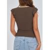 imagePRETTYGARDEN Womens V Neck Summer Tops Ruffle Sleeveless Slim Fit T Shirts Going Out Casual Blouses 2025Coffee