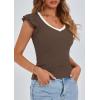 imagePRETTYGARDEN Womens V Neck Summer Tops Ruffle Sleeveless Slim Fit T Shirts Going Out Casual Blouses 2025Coffee