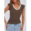 imagePRETTYGARDEN Womens V Neck Summer Tops Ruffle Sleeveless Slim Fit T Shirts Going Out Casual Blouses 2025Coffee