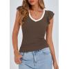 imagePRETTYGARDEN Womens V Neck Summer Tops Ruffle Sleeveless Slim Fit T Shirts Going Out Casual Blouses 2025Coffee