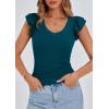 imagePRETTYGARDEN Womens V Neck Summer Tops Ruffle Sleeveless Slim Fit T Shirts Going Out Casual Blouses 2025Dark Blue