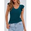 imagePRETTYGARDEN Womens V Neck Summer Tops Ruffle Sleeveless Slim Fit T Shirts Going Out Casual Blouses 2025Dark Blue