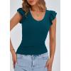 imagePRETTYGARDEN Womens V Neck Summer Tops Ruffle Sleeveless Slim Fit T Shirts Going Out Casual Blouses 2025Dark Blue