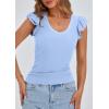imagePRETTYGARDEN Womens V Neck Summer Tops Ruffle Sleeveless Slim Fit T Shirts Going Out Casual Blouses 2025Light Blue