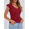 imagePRETTYGARDEN Womens V Neck Summer Tops Ruffle Sleeveless Slim Fit T Shirts Going Out Casual Blouses 2025Wine Red