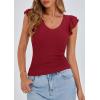 imagePRETTYGARDEN Womens V Neck Summer Tops Ruffle Sleeveless Slim Fit T Shirts Going Out Casual Blouses 2025Wine Red