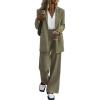 imagePRETTYGARDEN Womens Fall Two Piece Outfits Dressy Blazer Jacket and Wide Leg Pants Pockets Business Casual Office Suit SetsArmy Green