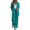 imagePRETTYGARDEN Womens Fall Two Piece Outfits Dressy Blazer Jacket and Wide Leg Pants Pockets Business Casual Office Suit SetsBlue Green