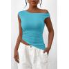 imagePRETTYGARDEN Womens 2025 Summer Off The Shoulder Crop Tops Sleeveless One Shoulder Ruched Asymmetrical Y2K Going Out Tank TopAqua Blue