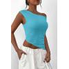 imagePRETTYGARDEN Womens 2025 Summer Off The Shoulder Crop Tops Sleeveless One Shoulder Ruched Asymmetrical Y2K Going Out Tank TopAqua Blue