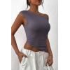 imagePRETTYGARDEN Womens 2025 Summer Off The Shoulder Crop Tops Sleeveless One Shoulder Ruched Asymmetrical Y2K Going Out Tank TopDark Grey