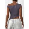 imagePRETTYGARDEN Womens 2025 Summer Off The Shoulder Crop Tops Sleeveless One Shoulder Ruched Asymmetrical Y2K Going Out Tank TopDark Grey