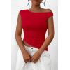 imagePRETTYGARDEN Womens 2025 Summer Off The Shoulder Crop Tops Sleeveless One Shoulder Ruched Asymmetrical Y2K Going Out Tank TopRed