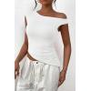 imagePRETTYGARDEN Womens 2025 Summer Off The Shoulder Crop Tops Sleeveless One Shoulder Ruched Asymmetrical Y2K Going Out Tank TopWhite