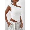 imagePRETTYGARDEN Womens 2025 Summer Off The Shoulder Crop Tops Sleeveless One Shoulder Ruched Asymmetrical Y2K Going Out Tank TopWhite
