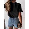 imagePRETTYGARDEN Womens Short Sleeve Casual T Shirts Summer Ruffle Plain Round Neck Loose Fit Tee Blouse TopsBlack