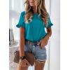 imagePRETTYGARDEN Womens Short Sleeve Casual T Shirts Summer Ruffle Plain Round Neck Loose Fit Tee Blouse TopsPeacock Blue