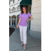 imagePRETTYGARDEN Womens Short Sleeve Casual T Shirts Summer Ruffle Plain Round Neck Loose Fit Tee Blouse TopsPurple