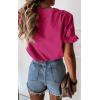 imagePRETTYGARDEN Womens Short Sleeve Casual T Shirts Summer Ruffle Plain Round Neck Loose Fit Tee Blouse TopsRose Red