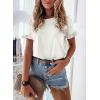 imagePRETTYGARDEN Womens Short Sleeve Casual T Shirts Summer Ruffle Plain Round Neck Loose Fit Tee Blouse TopsWhite