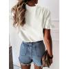imagePRETTYGARDEN Womens Short Sleeve Casual T Shirts Summer Ruffle Plain Round Neck Loose Fit Tee Blouse TopsWhite