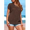 imagePRETTYGARDEN Womens Spring Tops 2025 Summer Shirts Crochet Cap Sleeve Sweater Pullover Cute Crew Neck Beach Cover UpsCoffee