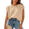 imagePRETTYGARDEN Womens Spring Tops 2025 Summer Shirts Crochet Cap Sleeve Sweater Pullover Cute Crew Neck Beach Cover UpsLight Khaki