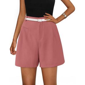 imagePRETTYGARDEN Shorts for Women Dressy 2025 Summer Elastic High Waisted Wide Leg Business Casual Work Shorts with PocketsPink