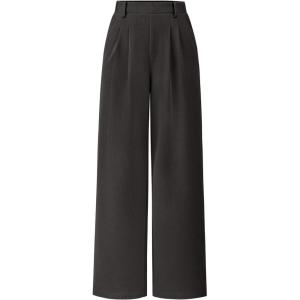 imagePRETTYGARDEN Womens Wide Leg Dress Pants Dressy Casual High Elastic Waisted Work Office Trousers Palazzo PantsDark Grey