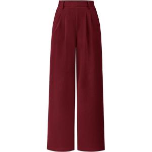 imagePRETTYGARDEN Womens Wide Leg Dress Pants Dressy Casual High Elastic Waisted Work Office Trousers Palazzo PantsWine Red