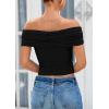 imagePRETTYGARDEN Off The Shoulder Tops for Women 2025 Summer Short Sleeve Ruched Slim Fit Shirts Blouses Y2K Going Out TopBlack